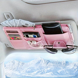 Planet Gates pink Car Sun Visor Organizer, Multifunctional Storage Bag Car Glasses Clip Storage Bag Sunglasses Holder With Zipper Pouch Car Interior Accessories