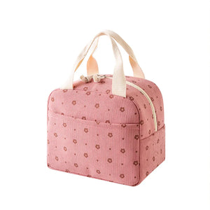 Planet Gates Pink Cute Floral Printed Food Handbags Portable Thermal Lunch Bag Durable Waterproof Office Cooler Ice Insulated Case Camping Ins Bag