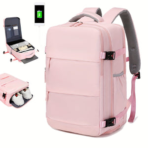 Planet Gates Pink Flight-approved Carry-on Backpack With Shoe Compartment, Travel Luggage Daypack, Business Computer Schoolbag