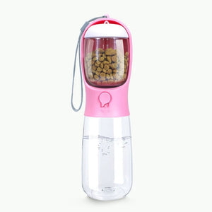 Planet Gates Pink Food Grade material 2 in 1 Portable Pet Dog Water and Food Bottle for Walking Feeder for Dogs Drinking Bottle