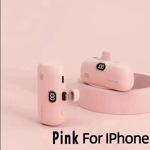Planet Gates Pink for iPhone / 5000mAh Mini Power Bank 2000/5000mAh Built Cable Portable Mobile Charger Fast Charger Spare Battery Capsule Power bank For iPhone Type-C