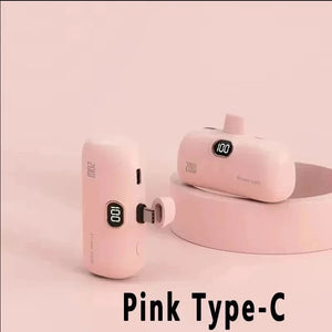 Planet Gates Pink for Type-C / 5000mAh Mini Power Bank 2000/5000mAh Built Cable Portable Mobile Charger Fast Charger Spare Battery Capsule Power bank For iPhone Type-C