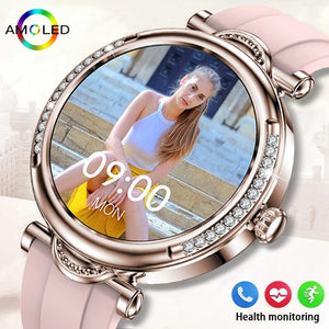 Planet Gates Pink For Xiaomi Android Fashion Women Smart Watch 360*360 HD Screen Heart Rate Custom Dial Watch Voice Calling SmartWatches 2024 New
