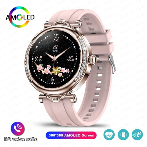 Planet Gates Pink For Xiaomi Android Fashion Women Smart Watch 360*360 HD Screen Heart Rate Custom Dial Watch Voice Calling SmartWatches 2024 New