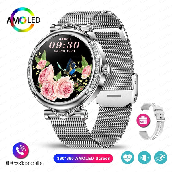 Planet Gates Pink For Xiaomi Android Fashion Women Smart Watch 360*360 HD Screen Heart Rate Custom Dial Watch Voice Calling SmartWatches 2024 New