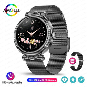 Planet Gates Pink For Xiaomi Android Fashion Women Smart Watch 360*360 HD Screen Heart Rate Custom Dial Watch Voice Calling SmartWatches 2024 New