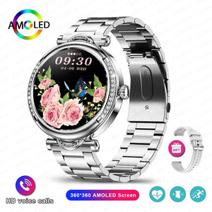 Planet Gates Pink For Xiaomi Android Fashion Women Smart Watch 360*360 HD Screen Heart Rate Custom Dial Watch Voice Calling SmartWatches 2024 New