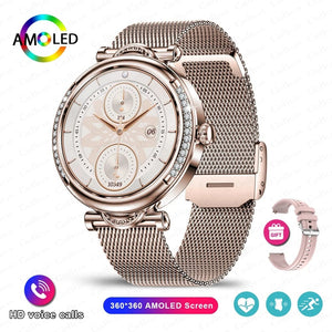 Planet Gates Pink For Xiaomi Android Fashion Women Smart Watch 360*360 HD Screen Heart Rate Custom Dial Watch Voice Calling SmartWatches 2024 New