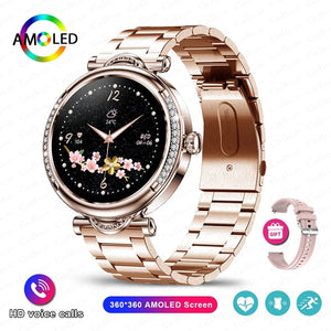Planet Gates Pink For Xiaomi Android Fashion Women Smart Watch 360*360 HD Screen Heart Rate Custom Dial Watch Voice Calling SmartWatches 2024 New