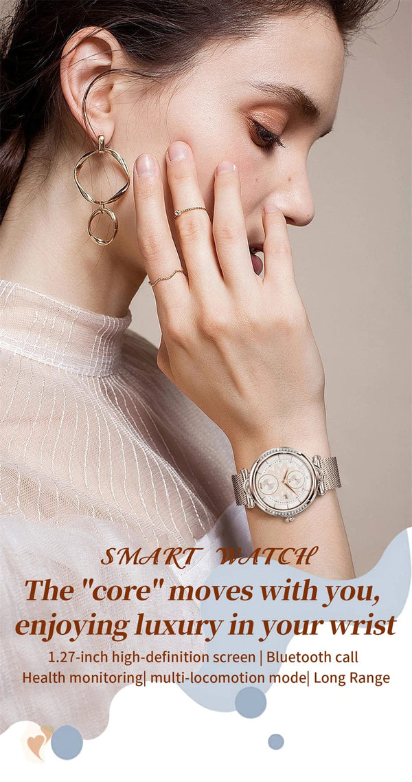 Planet Gates Pink For Xiaomi Android Fashion Women Smart Watch 360*360 HD Screen Heart Rate Custom Dial Watch Voice Calling SmartWatches 2024 New