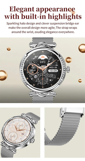 Planet Gates Pink For Xiaomi Android Fashion Women Smart Watch 360*360 HD Screen Heart Rate Custom Dial Watch Voice Calling SmartWatches 2024 New