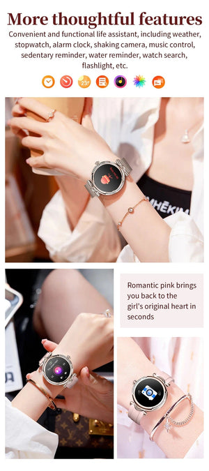 Planet Gates Pink For Xiaomi Android Fashion Women Smart Watch 360*360 HD Screen Heart Rate Custom Dial Watch Voice Calling SmartWatches 2024 New