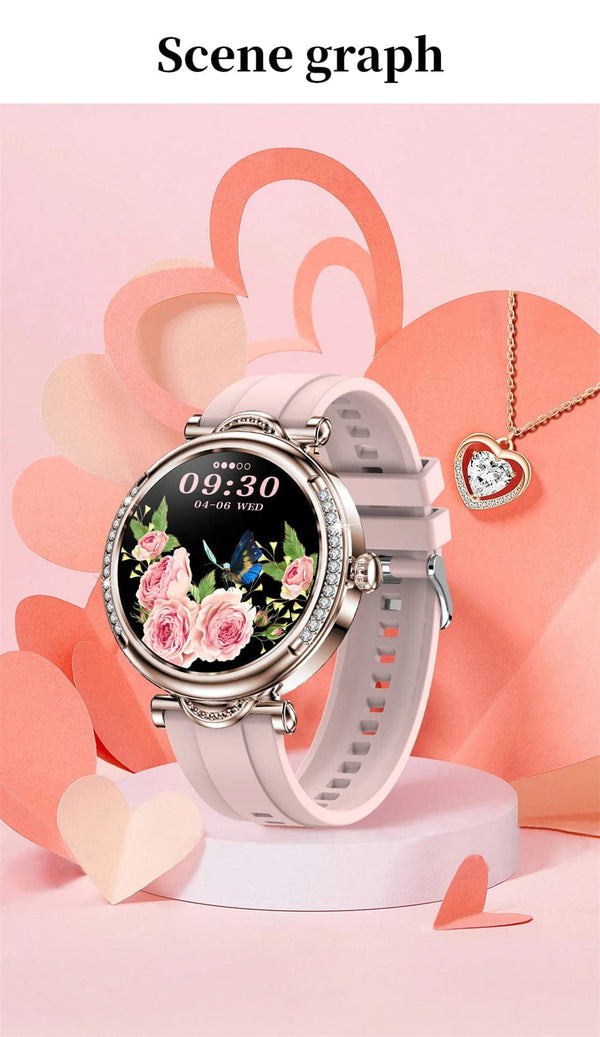 Planet Gates Pink For Xiaomi Android Fashion Women Smart Watch 360*360 HD Screen Heart Rate Custom Dial Watch Voice Calling SmartWatches 2024 New