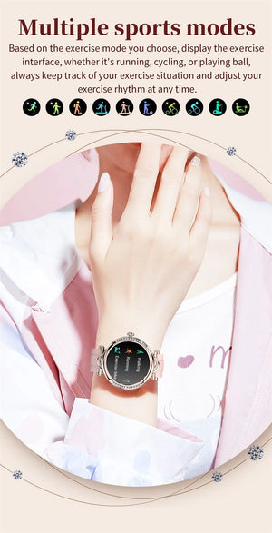 Planet Gates Pink For Xiaomi Android Fashion Women Smart Watch 360*360 HD Screen Heart Rate Custom Dial Watch Voice Calling SmartWatches 2024 New