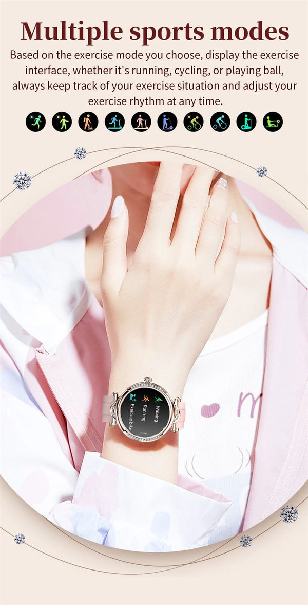 Planet Gates Pink For Xiaomi Android Fashion Women Smart Watch 360*360 HD Screen Heart Rate Custom Dial Watch Voice Calling SmartWatches 2024 New