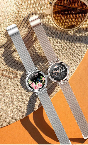 Planet Gates Pink For Xiaomi Android Fashion Women Smart Watch 360*360 HD Screen Heart Rate Custom Dial Watch Voice Calling SmartWatches 2024 New