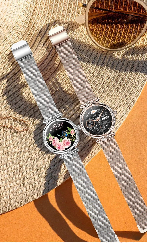 Planet Gates Pink For Xiaomi Android Fashion Women Smart Watch 360*360 HD Screen Heart Rate Custom Dial Watch Voice Calling SmartWatches 2024 New