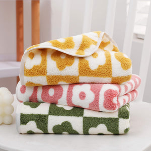 Planet Gates Pink+green+yellow 3pcs Plum Blossom and Soft Coral Fleece Household Towels - Soft and Absorbent Face, Wash, and Hand Towels - 34.8x74.93cm, Bathroom Accessory