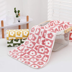 Planet Gates Pink+green+yellow 3pcs Plum Blossom and Soft Coral Fleece Household Towels - Soft and Absorbent Face, Wash, and Hand Towels - 34.8x74.93cm, Bathroom Accessory