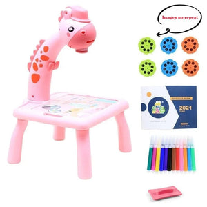 Planet Gates Pink GRF 6 slides Mini Led Projector Art Drawing Table Light Toy for Children Kids Painting Board Small Desk Educational Learning Paint Tool Craft
