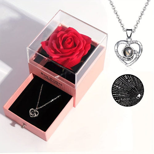 Planet Gates Pink / Heart 1pc Artificial Preserved Real Rose Love Box Red Flowers Cute Things For Girlfriend Valentine Gift For Her With I Love You Necklace In 100 Languages Gift Card Birthday Wife Gifts For Mom