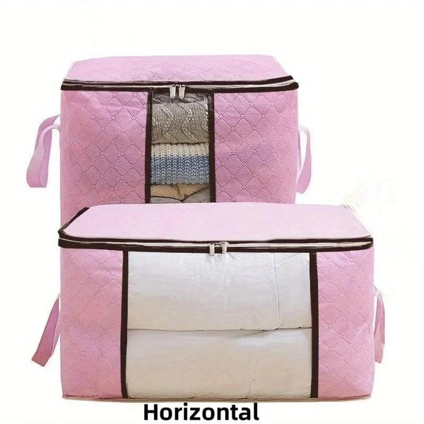 Planet Gates Pink / Horizontal 1pc Large Capacity Clothing Storage Bag, Dustproof Zipper Storage Bag, With Transparent Window, Household Quilts Blankets Bedding Clothing Organizer, Folding Clothes Storage Bag, Home Bedroom Accessories