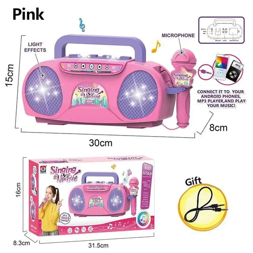 Planet Gates Pink Kids Microphone Karaoke Machine Music Instrument Toys with Light Indoor Outdoor Travel Educational Toy Gift for Girl Boy Child