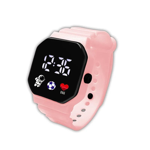 Planet Gates Pink Kids Watch Sport LED Digital Watches Waterproof Electronic Wristwatch Spaceman LED Silicone Strap Sport Digital Watches