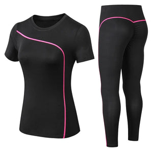 Planet Gates Pink / L / CHINA Yoga Set Quick Dry 2 Piece Female Short-sleeved long Pants Outdoor Sportswear Fitness suit Plus Size Sport outfit for woman