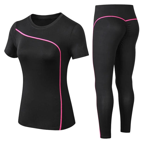 Planet Gates Pink / L / CHINA Yoga Set Quick Dry 2 Piece Female Short-sleeved long Pants Outdoor Sportswear Fitness suit Plus Size Sport outfit for woman