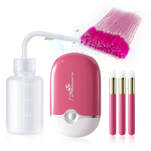 Planet Gates pink Lash Fan Eyelash Extension Supplies with USB Mini Portable Eyelash Dryer Shampoo Brush Mascara Brushes Plastic Wash Bottle