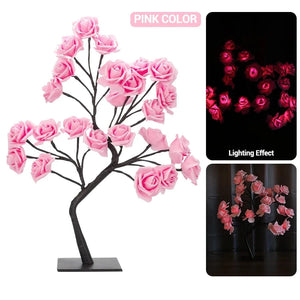 Planet Gates pink LED Rose Tree Desk Lamp USB Powered Artificial Flower Night Light Bedroom Living Room Party Wedding Valentine's Day Decoration