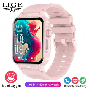 Planet Gates Pink LIGE Smartwatch 1.95 Inch Screen Health Monitoring Watches IP68 Waterproof Sport Fitness Smart Watch For Men Women Reloj Hombre