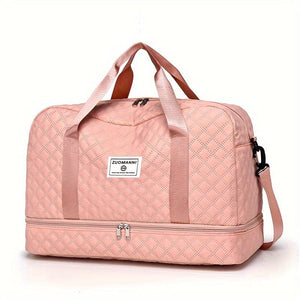 Planet Gates pink Lightweight Argyle Pattern Luggage Bag, Large Capacity Travel Duffle Bag, Portable Overnight Bag