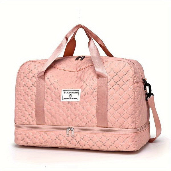 Planet Gates pink Lightweight Argyle Pattern Luggage Bag, Large Capacity Travel Duffle Bag, Portable Overnight Bag