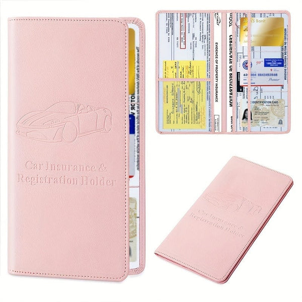 Planet Gates Pink / Long Car Registration & Insurance Card Holder For Men And Women, Auto Glove Box Organizer Document Wallet Faux Leather Manual Folder