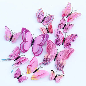 Planet Gates Pink - Magnet 12pcs 3D Double Layer Butterflies Wall Stickers Living Room Decor Wedding Kids  Decoration DIY  Art Magnet