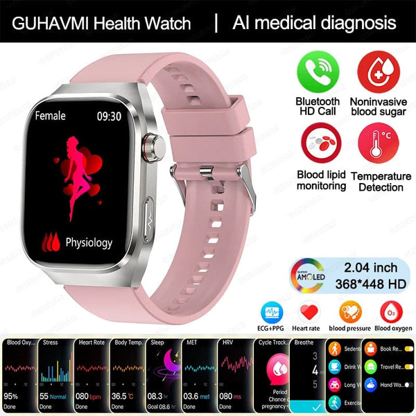 Planet Gates Pink / Medical grade 2024 New Uric Acid Blood Fat Smartwatch ECG Blood Glucose Heart Rate Blood Pressure Health Monitoring Smart Watch For HUAWEI IOS