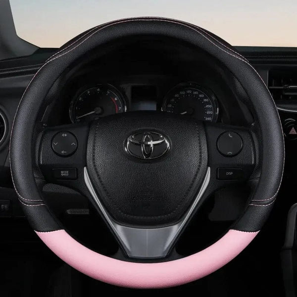 Planet Gates Pink New PU Leather Splicing Leather Anti-slip Wear Four Seasons Universal Steering Wheel Cover