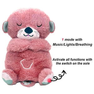 Planet Gates Pink Otter / CHINA / 25-30CM Breathing Bear Baby Soothing Otter Plush Doll Toy Baby Kids Soothing Music Baby Sleeping Companion Sound and Light Doll Toy Gift
