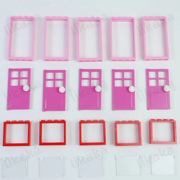 Planet Gates pink parts MOC City Friends House Door Window Set Building Blocks Toys Compatible Classic Architecture Blocks Parts DIY Bricks Kids Toys
