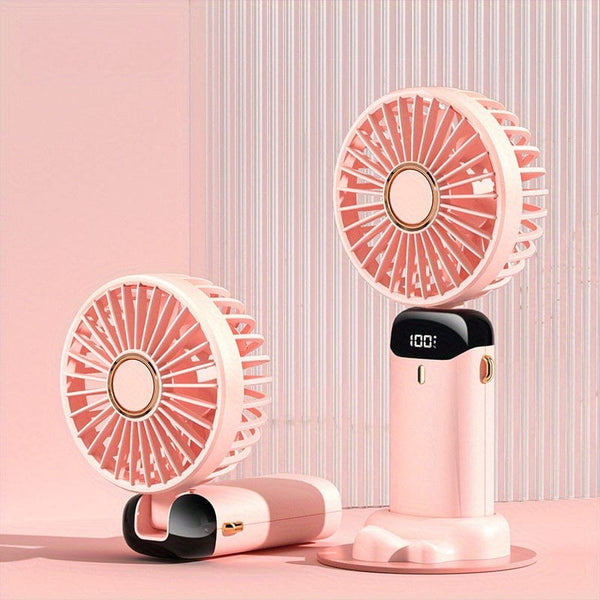 Planet Gates pink Portable Mini USB Fan LED Digital Display 5 Speeds 21hrs Battery Life Quiet Operation Ideal for Summer Travel and Household Use