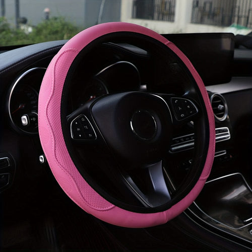 Planet Gates pink PU Leather Three-dimensional Pressure Hole Without Inner Ring Car Steering Wheel Cover Suitable For 37-38CM Car Accessories For All Seasons