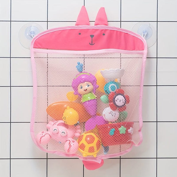 Planet Gates Pink-rabbit 1pc Bathroom Storage Bag With Suction Cups For Bath Toys, Household Sundries Organize Mesh Bag, Wall-mounted Grid Bag For Toy Storage, Dirty Clothes Storage And Toiletries Bag, Bathroom Organizer, Bathroom Accessories