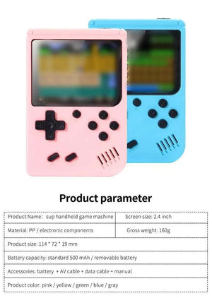 Planet Gates Pink Retro Portable Mini Handheld Video Game Console 8 Bit 3.0 Inch Color LCD Kids Color Game Player Built in 500 Games