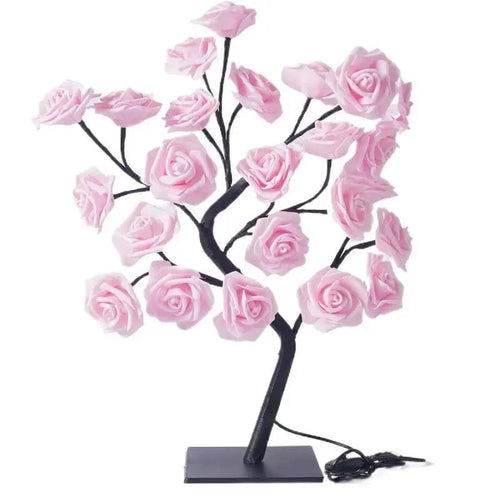 Planet Gates pink rose 24 LED Rose Tree Lights USB Plug Table Lamp Fairy Flower Night Light For Home Party Christmas Wedding Bedroom Decoration Gift