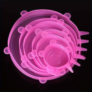 Planet Gates pink Set Of 6 Multifunctional Silicone Stretch Lid, Universal Silicone Food Packaging Bowl And Pot Lid, Fresh Microwave Cover Stretch Silicone Lid, Kitchenware Accessories