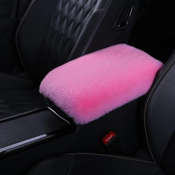 Planet Gates pink Soft Furry Plush Polyester Armrest Box Pad Cover, Center Console Box Armrest Pad Cushion Universal Women Car Accessories