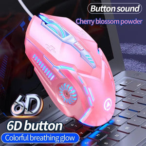 Planet Gates Pink Sound Ergonomic Wired Gaming Mouse RGB Mute Mause LED Backlit 3200dpi 6Button G5 USB Mechanical Mause For PC Laptop Computer Gamer