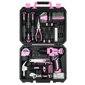 Planet Gates Pink / spain DEKO 126Pcs Power Tool Combo Kits with 8V Cordless Drill,10MM 3/8'' Keyless Chuck,Professional Home Household DIY Hand Tool Kits